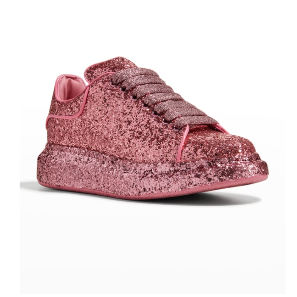NIB $850 Alexander McQueen Glitter Oversized Sneakers in Printers Pink - 38 / 8